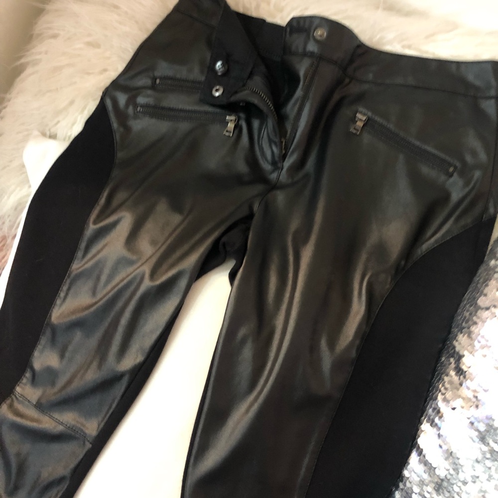BCBG Faux Leather and Fabric Tights.